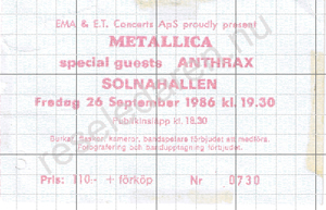 Biljett Metallica 1986