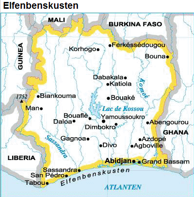 Elfenbenskusten karta